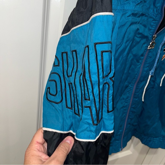 VINTAGE SAN JOSE SHARKS WINDBREAKER MENS MEDIUM BLUE STARTER NHL JACKET FULL ZIP - Picture 6 of 8
